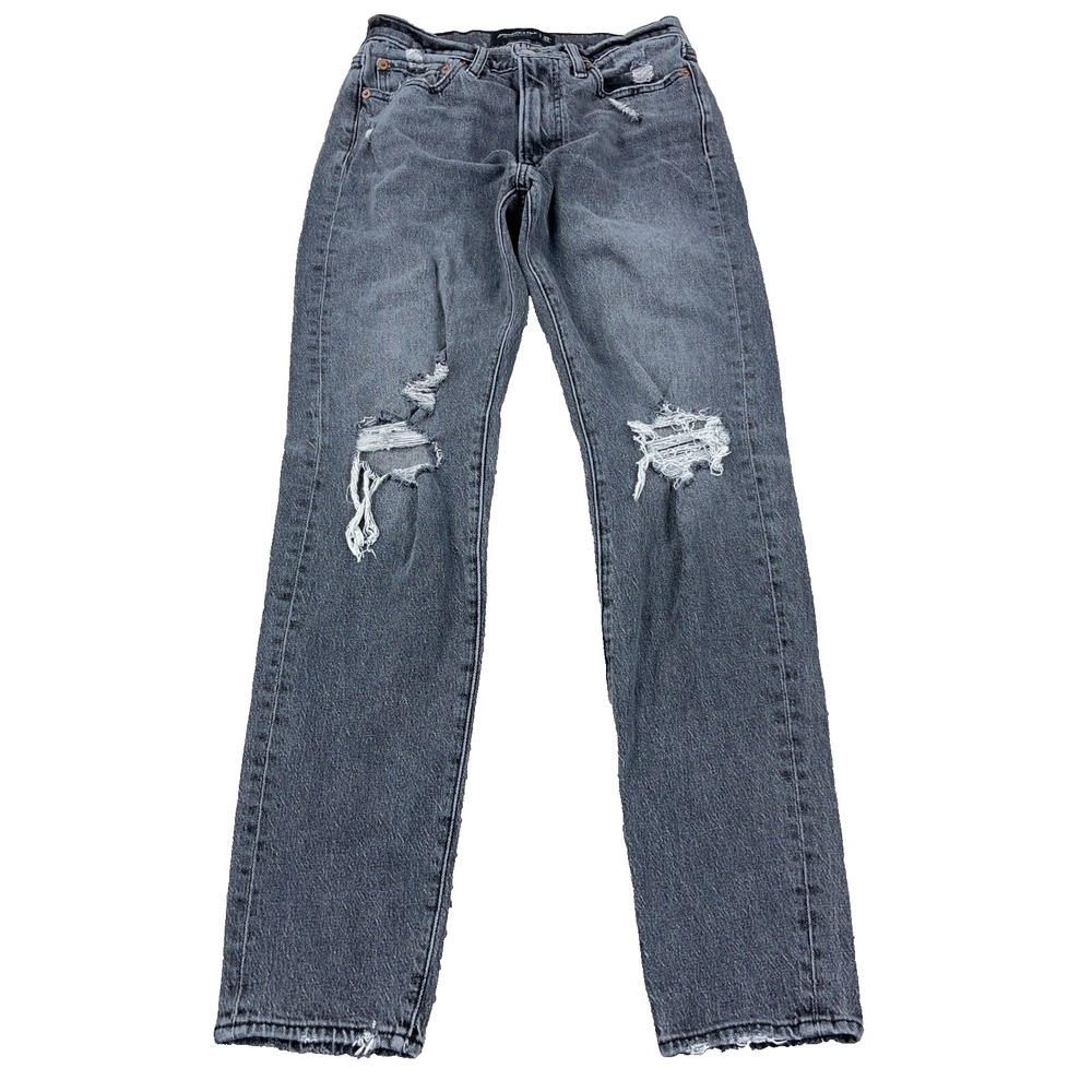 Abercrombie‎ & Fitch Jeans Men 29x32 90s Slim Straight Black Stretch Denim Holes
